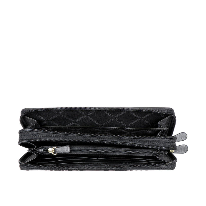 Ee Lilac W1 Black Leather Double Zip Around Wallet