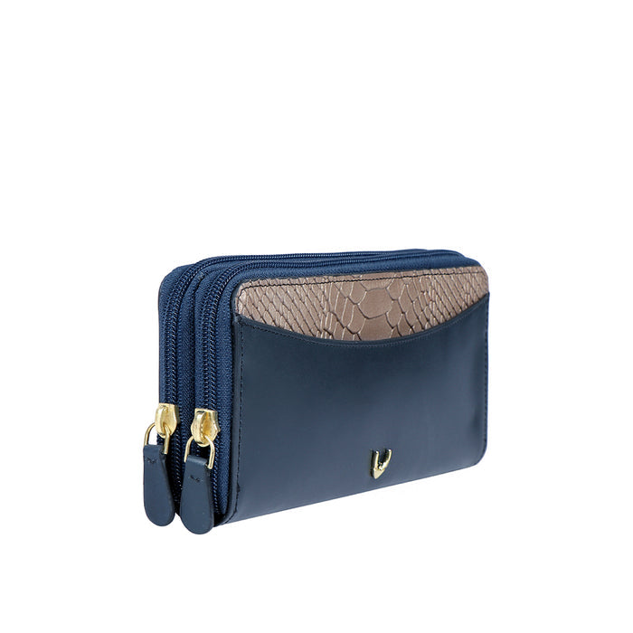 Ee Lilac W1 Blue Leather Double Zip Around Wallet