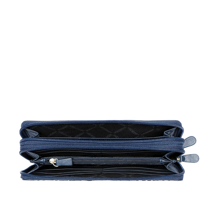 Ee Lilac W1 Blue Leather Double Zip Around Wallet