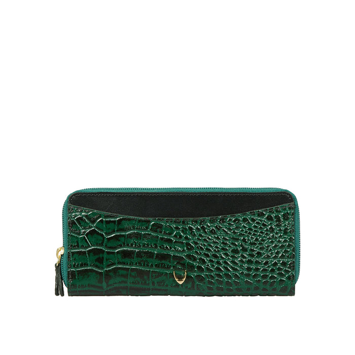 Ee Lilac W1-M Green Leather Double Zip Around Wallet