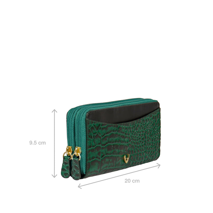 Ee Lilac W1-M Green Leather Double Zip Around Wallet