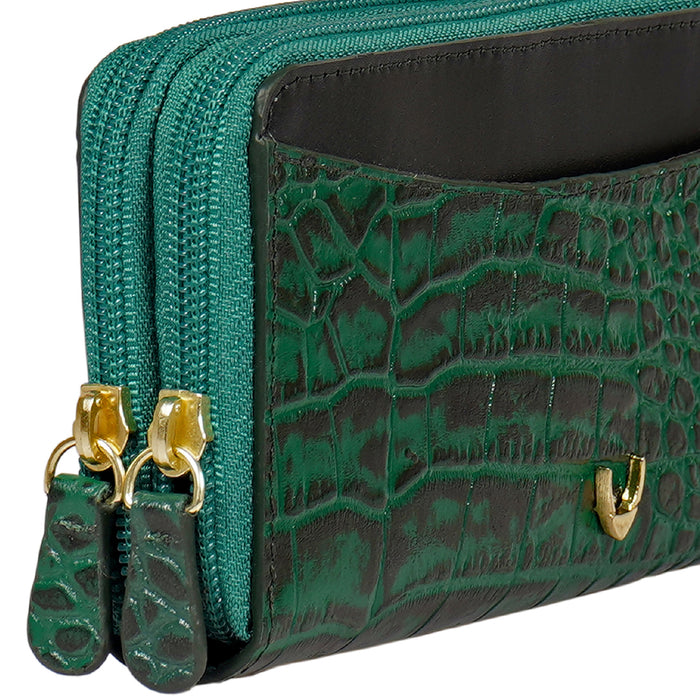 Ee Lilac W1-M Green Leather Double Zip Around Wallet
