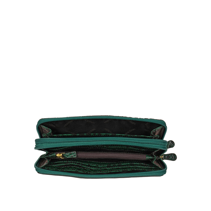 Ee Lilac W1-M Green Leather Double Zip Around Wallet
