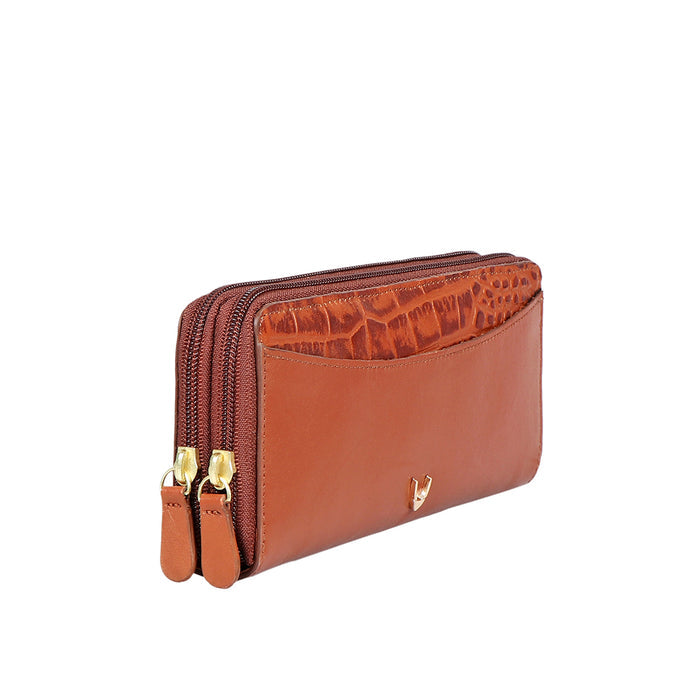 Ee Lilac W1-M Tan Leather Double Zip Around Wallet