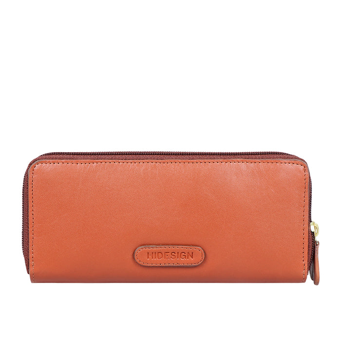 Ee Lilac W1-M Tan Leather Double Zip Around Wallet