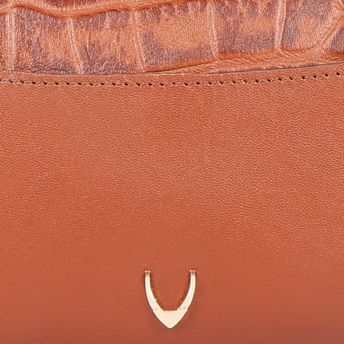 Ee Lilac W1-M Tan Leather Double Zip Around Wallet