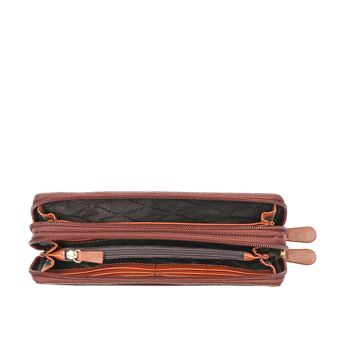 Ee Lilac W1-M Tan Leather Double Zip Around Wallet