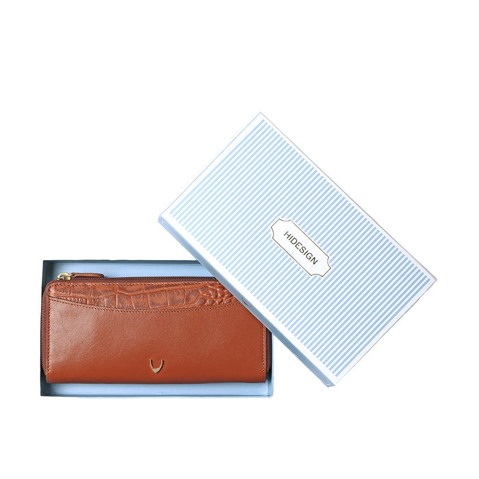 Ee Lilac W1-M Tan Leather Double Zip Around Wallet