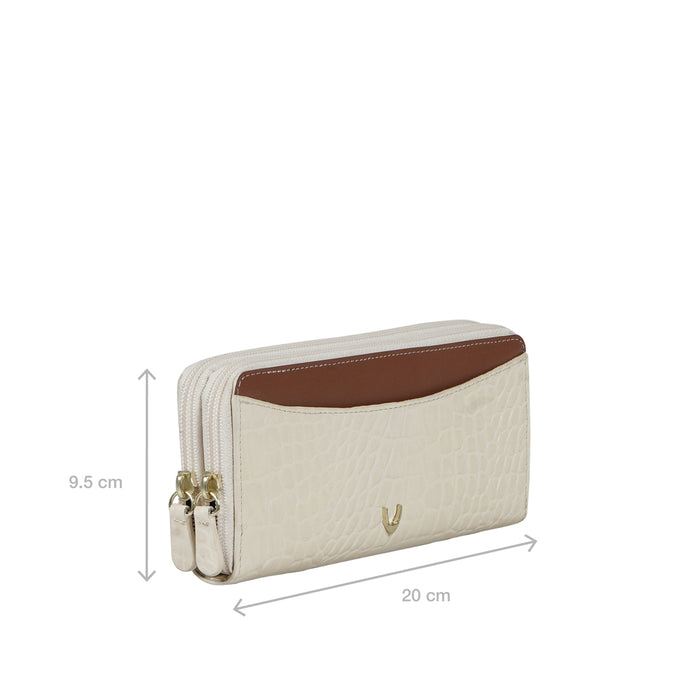 Ee Lilac W1-M White Leather Double Zip Around Wallet