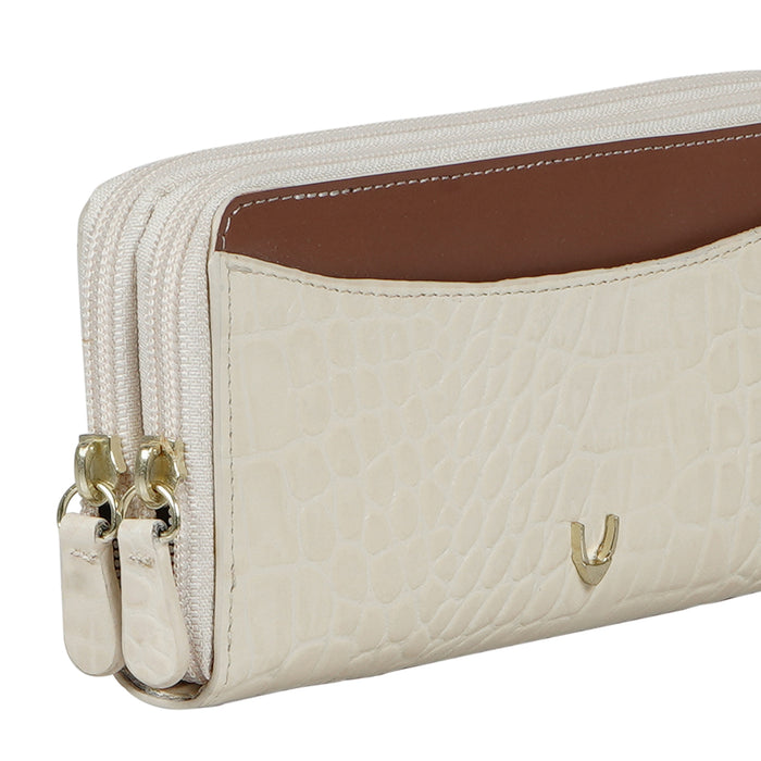 Ee Lilac W1-M White Leather Double Zip Around Wallet