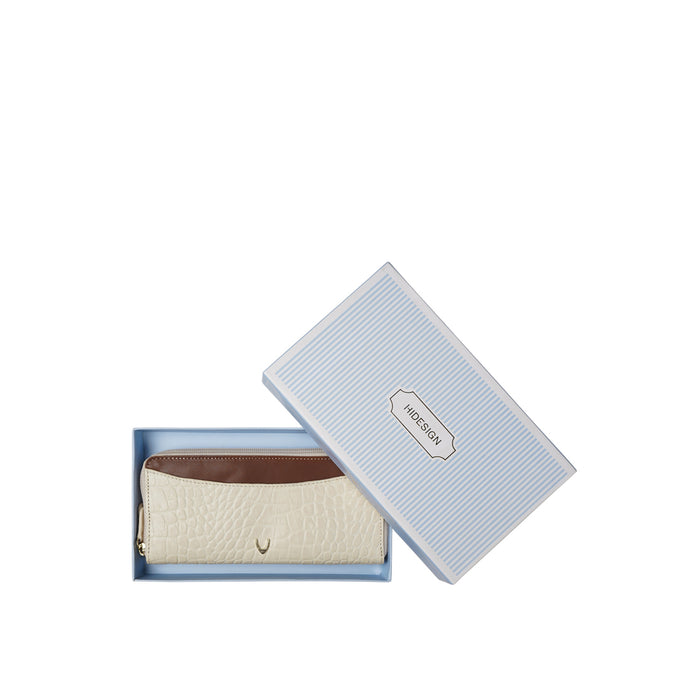 Ee Lilac W1-M White Leather Double Zip Around Wallet