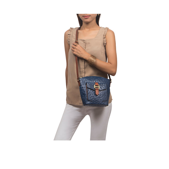 Ee Lotus 01 Blue Leather Sling Bag