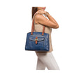 Ee Lotus 02 Blue Leather Shoulder Bag