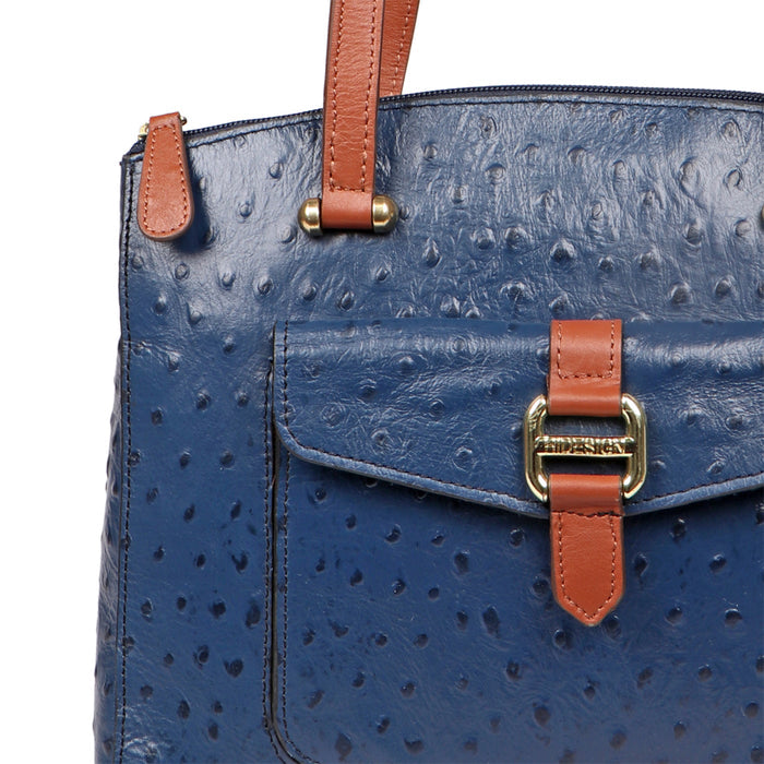 Ee Lotus 02 Blue Leather Shoulder Bag