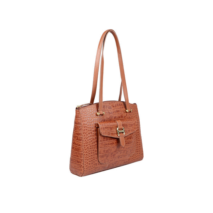 Ee Lotus 02 Tan Leather Tote Bag