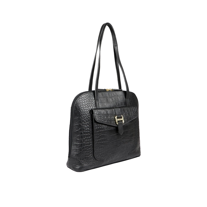 Ee Lotus 03 Black Leather Tote Bag
