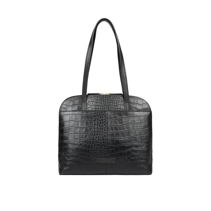 Ee Lotus 03 Black Leather Tote Bag
