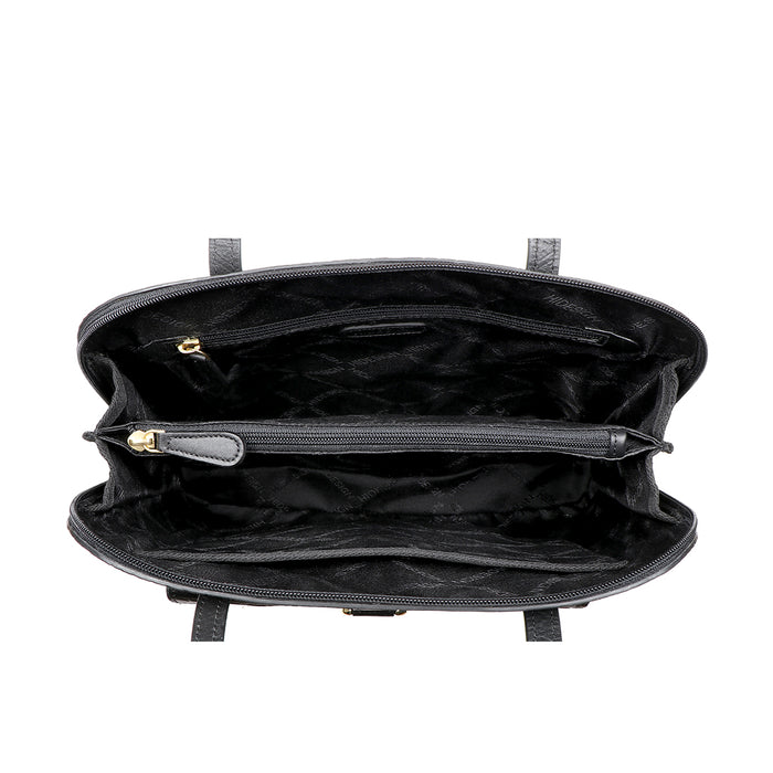 Ee Lotus 03 Black Leather Tote Bag