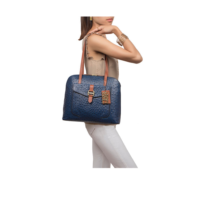 Ee Lotus 03 Blue Leather Shoulder Bag