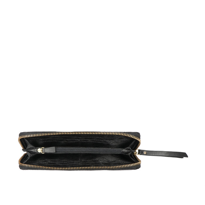 Ee Maple W2-M Black Leather Zip Around Wallet