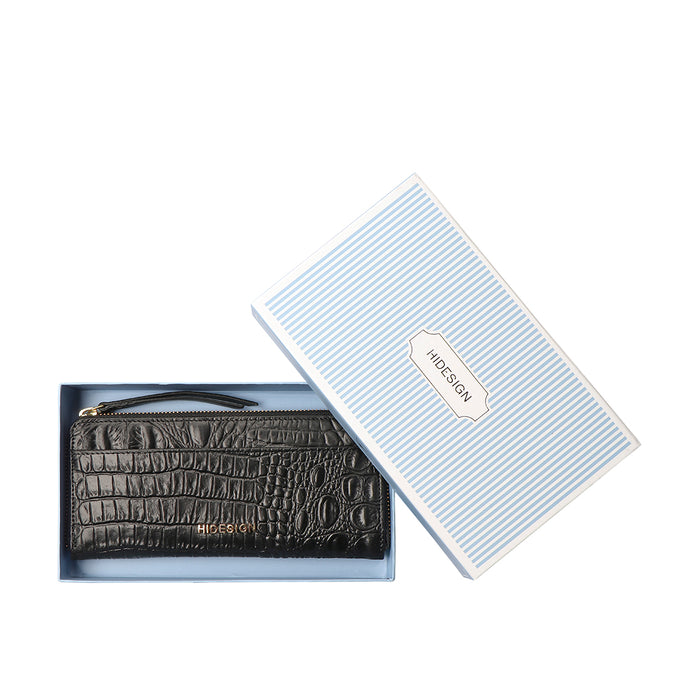 Ee Maple W2-M Black Leather Zip Around Wallet
