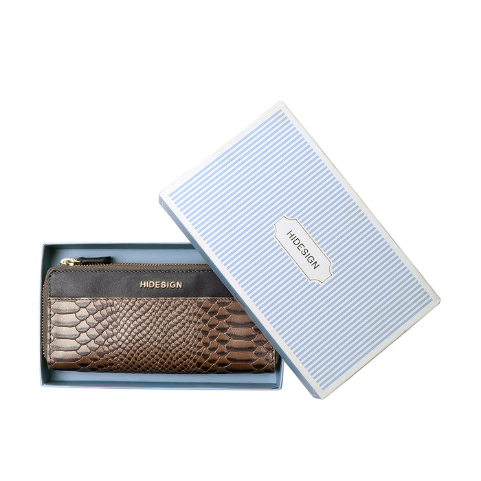 Ee Morocco W4  Grey Leather Double Zip Around Wallet