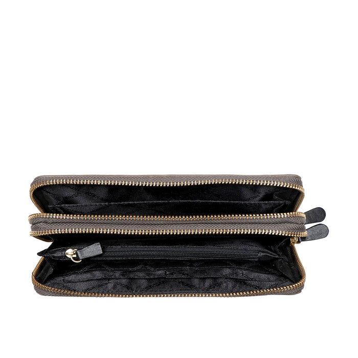 Ee Morocco W4  Grey Leather Double Zip Around Wallet