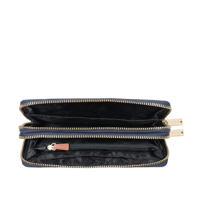 Ee Morocco W4-M Blue Leather Double Zip Around Wallet