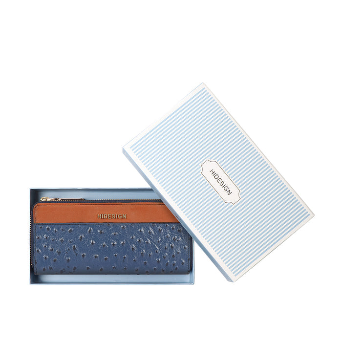 Ee Morocco W4-M Blue Leather Double Zip Around Wallet