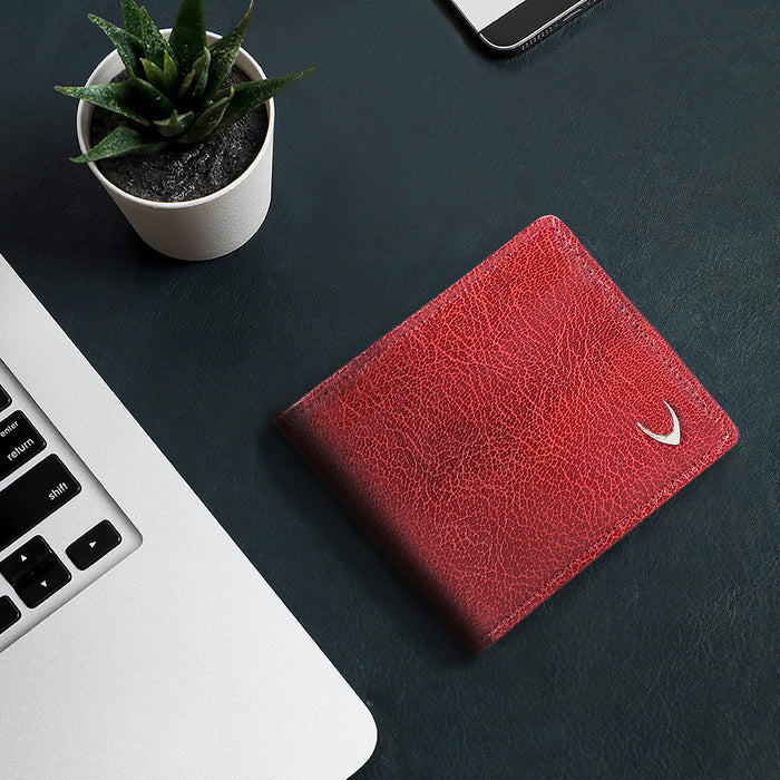 Ee Myw-02A  Red Leather Bi-Fold Wallet