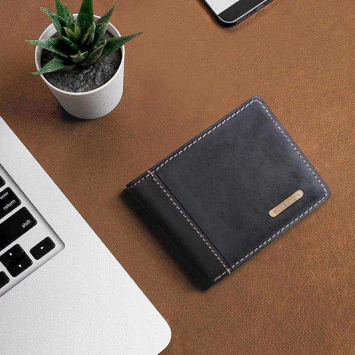 Ee Myw-03  Black Leather Bi-Fold Wallet