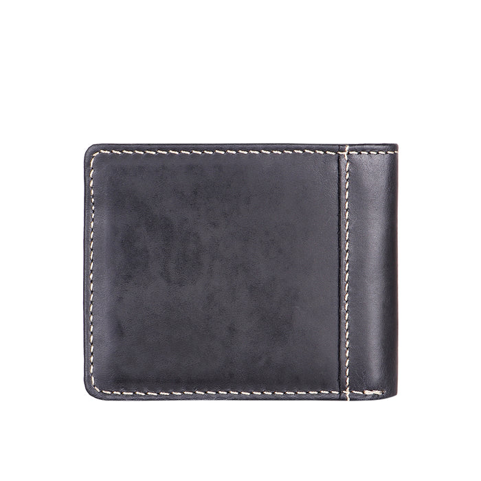 Ee Myw-04  Black Leather Bi-Fold Wallet