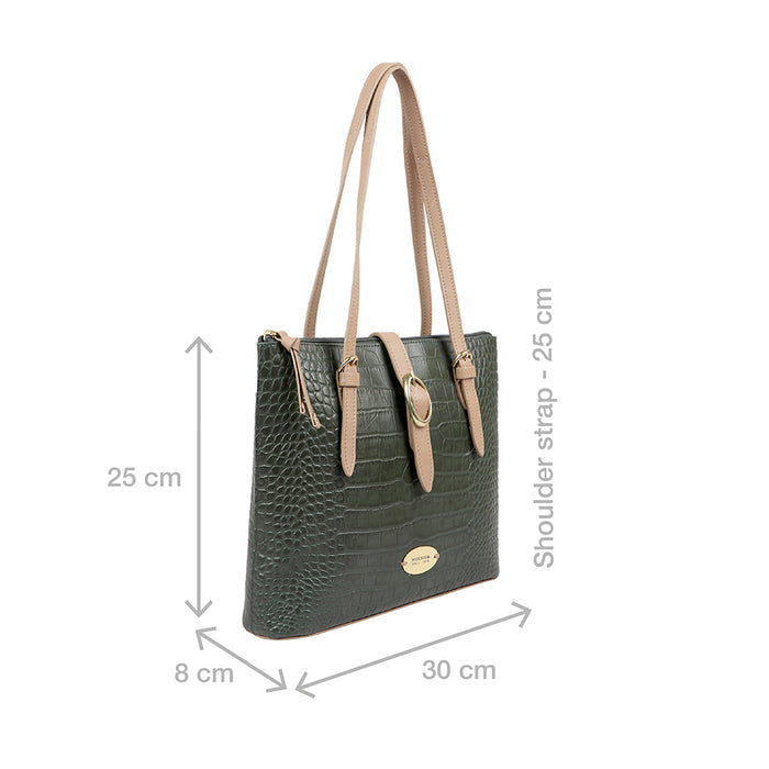 Ee Opihi 04 Green Leather Tote Bag