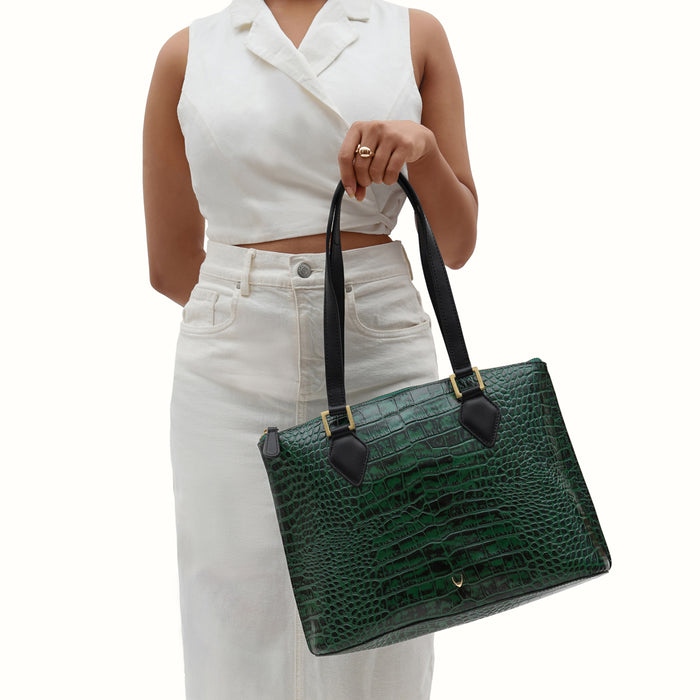 Ee Scorpio 02 Green Leather Tote Bag