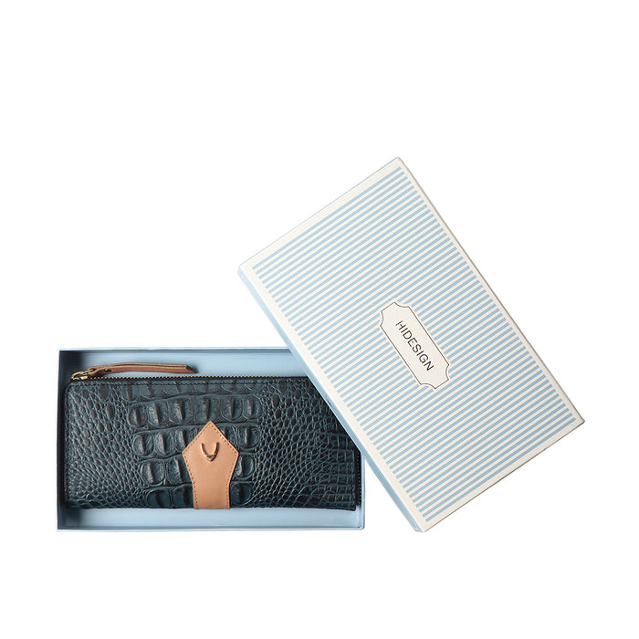 Ee Scorpio W2-M Blue Leather Zip Around Wallet