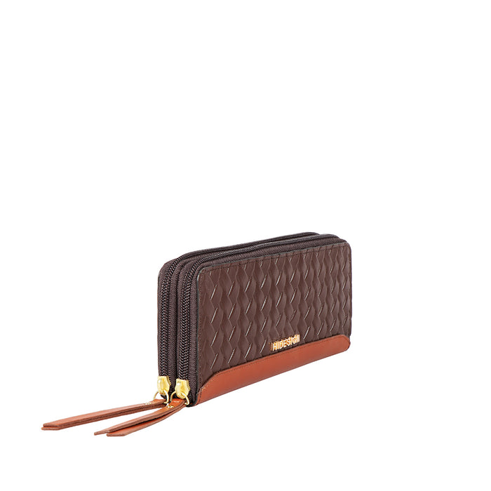 Ee Spruce W2-M Brown Leather Double Zip Around Wallet