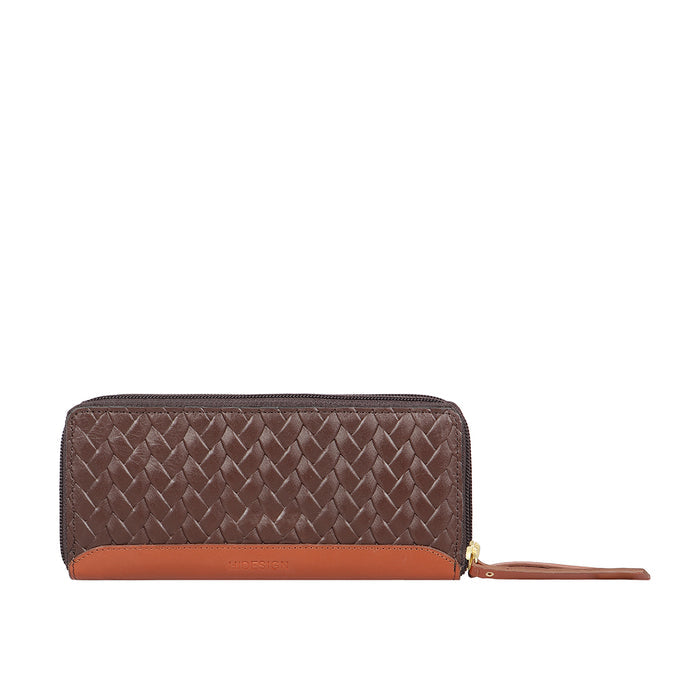 Ee Spruce W2-M Brown Leather Double Zip Around Wallet