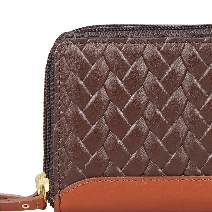 Ee Spruce W2-M Brown Leather Double Zip Around Wallet