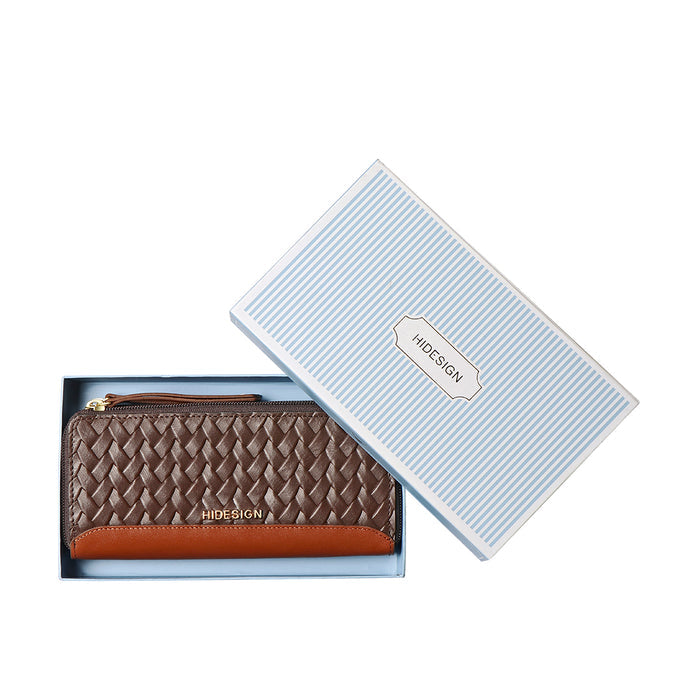 Ee Spruce W2-M Brown Leather Double Zip Around Wallet