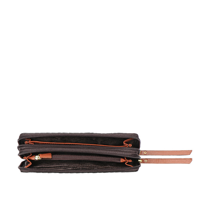 Ee Spruce W2-M Brown Leather Double Zip Around Wallet