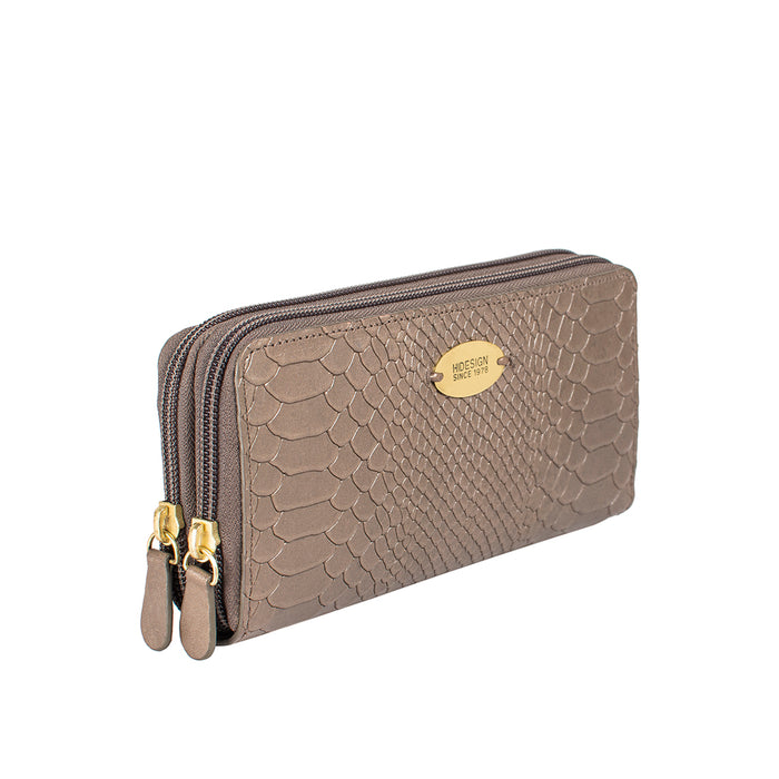 Ee Taurus W2  Grey Leather Double Zip Around Wallet