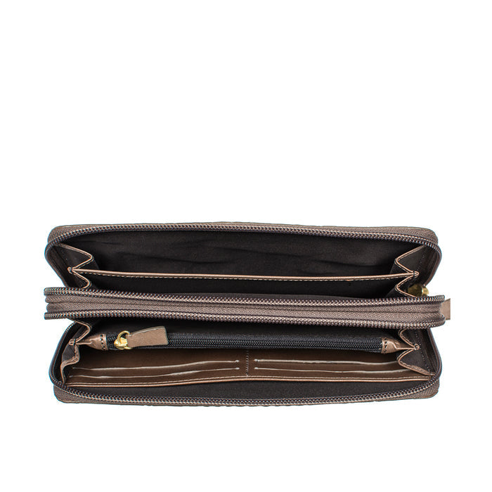 Ee Taurus W2  Grey Leather Double Zip Around Wallet