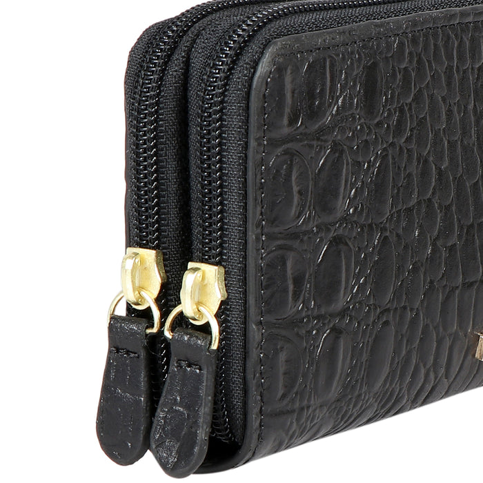 Ee Taurus W2-M Black Leather Double Zip Around Wallet