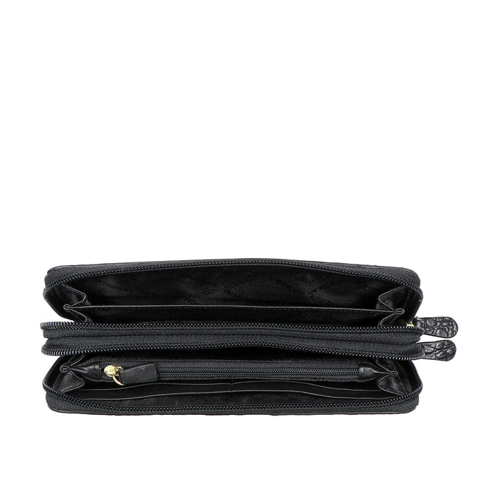 Ee Taurus W2-M Black Leather Double Zip Around Wallet