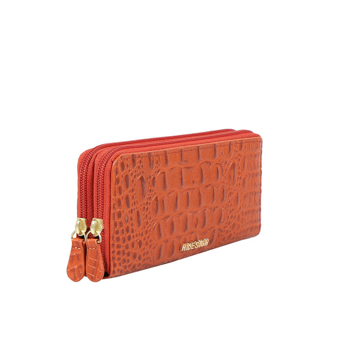 Ee Taurus W2-M Orange Leather Double Zip Around Wallet