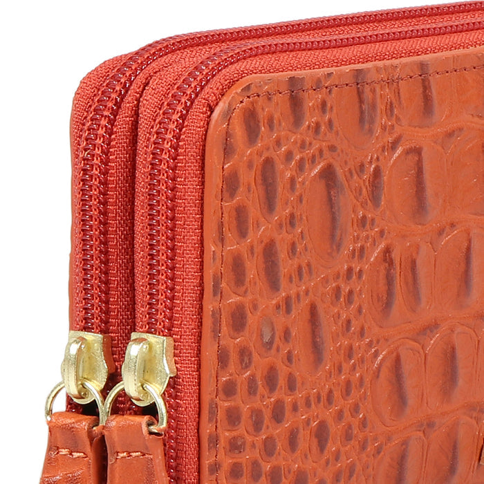 Ee Taurus W2-M Orange Leather Double Zip Around Wallet