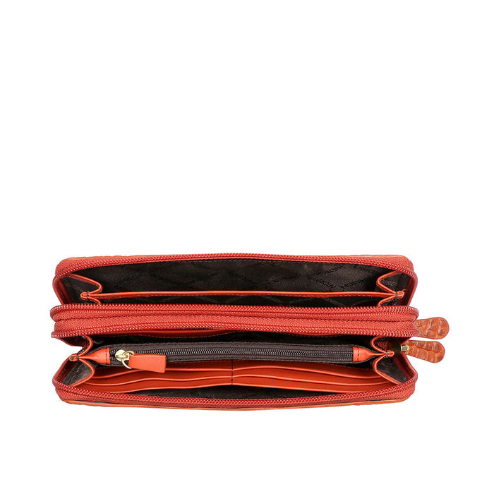 Ee Taurus W2-M Orange Leather Double Zip Around Wallet