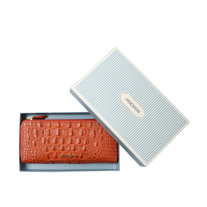Ee Taurus W2-M Orange Leather Double Zip Around Wallet