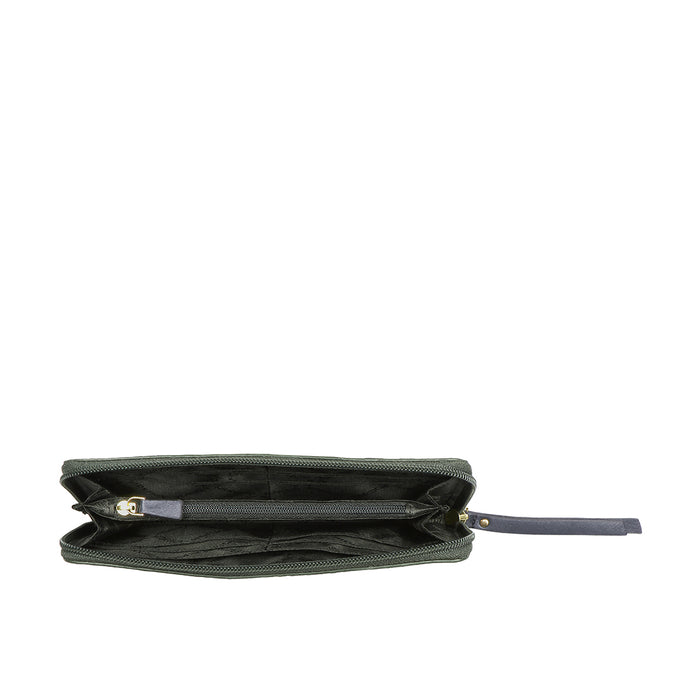 Ee Teresa W1 Green Leather Zip Around Wallet