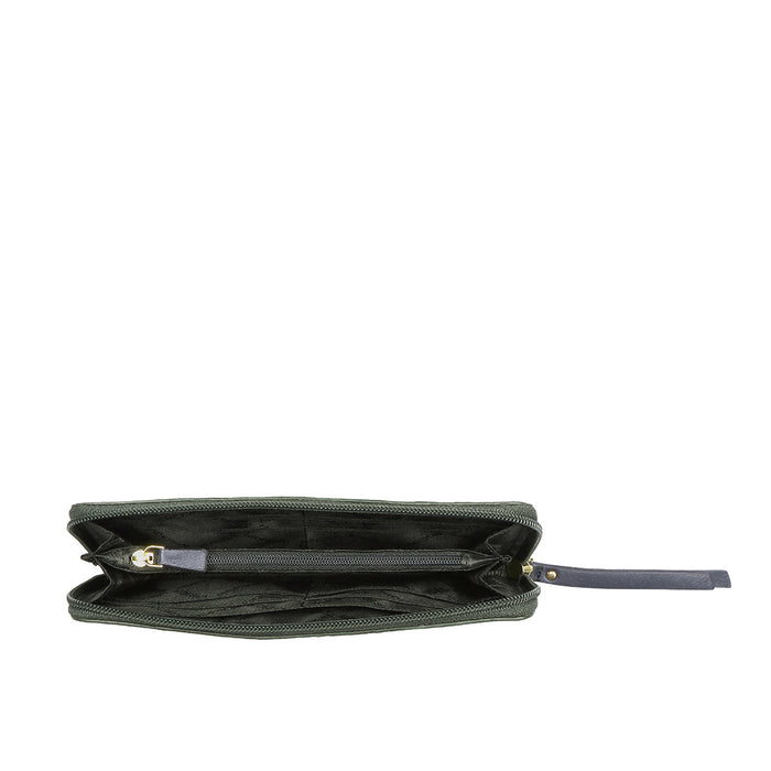 Ee Teresa W1 Green Leather Zip Around Wallet
